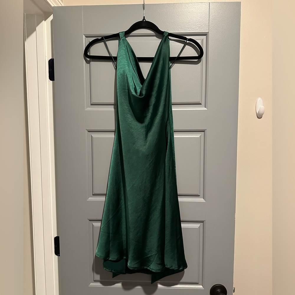 Short green silk dress